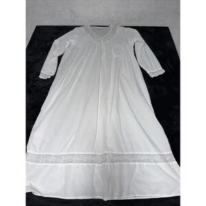 VTG Past Times Pin Tuck V-Neck Embroidered White Cotton Nightgown Prairie XL